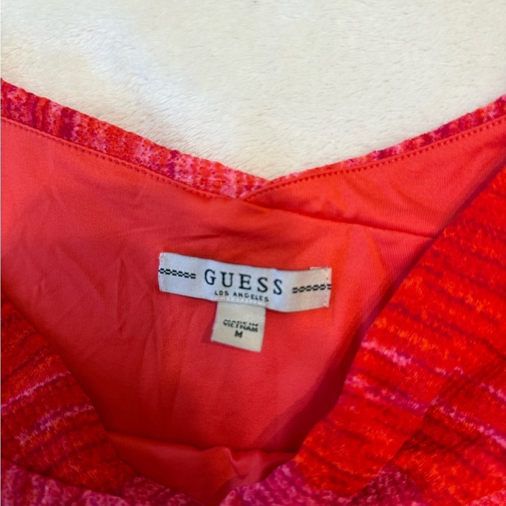 Guess Vibrant Red & Pink Off Shoulder Dress M Double Lined Party Dress - Picture 3 of 6